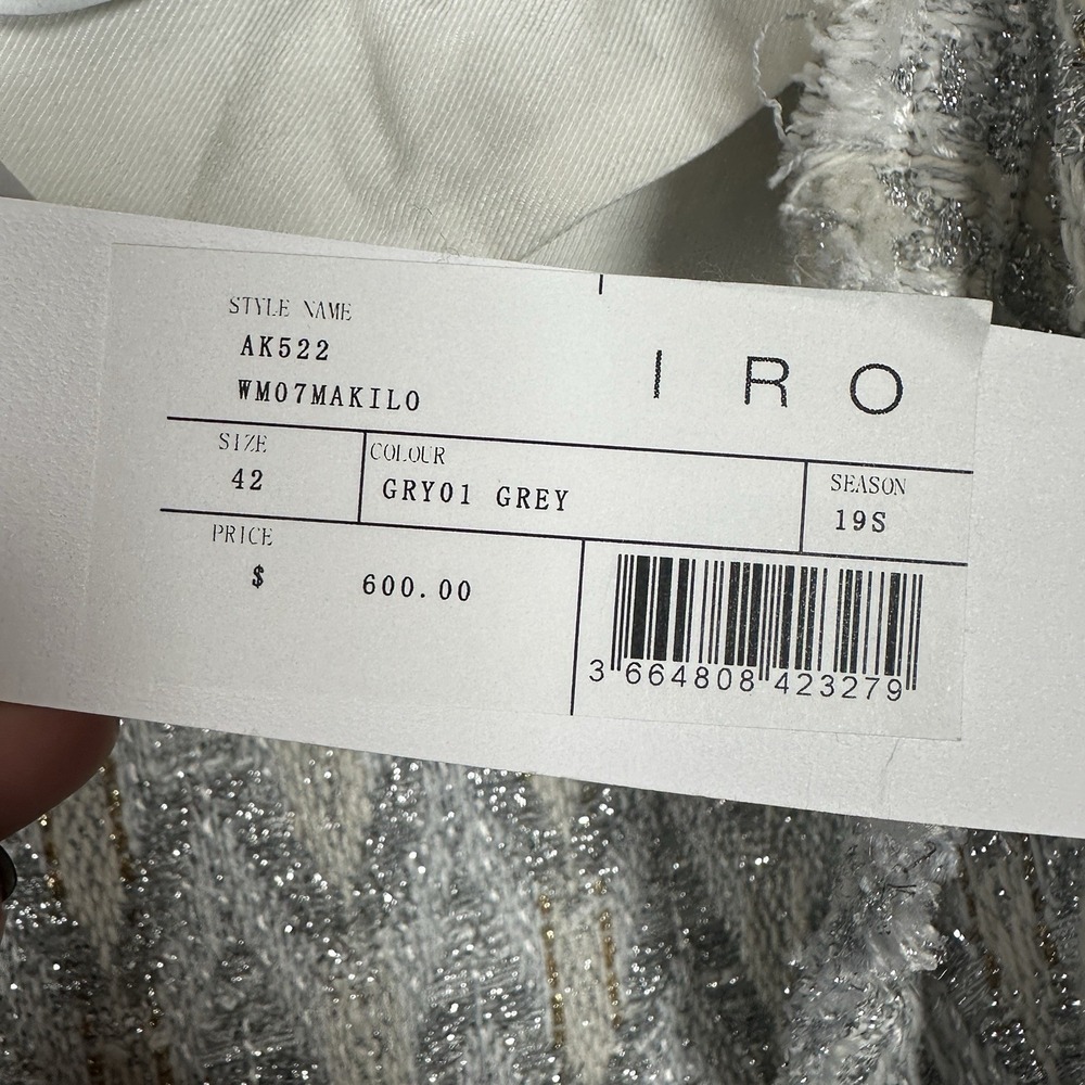 NEW IRO Silver Metallic Cream Blazer Jacket Cotton Linen Blend Womens 42 Holiday - Picture 8 of 8
